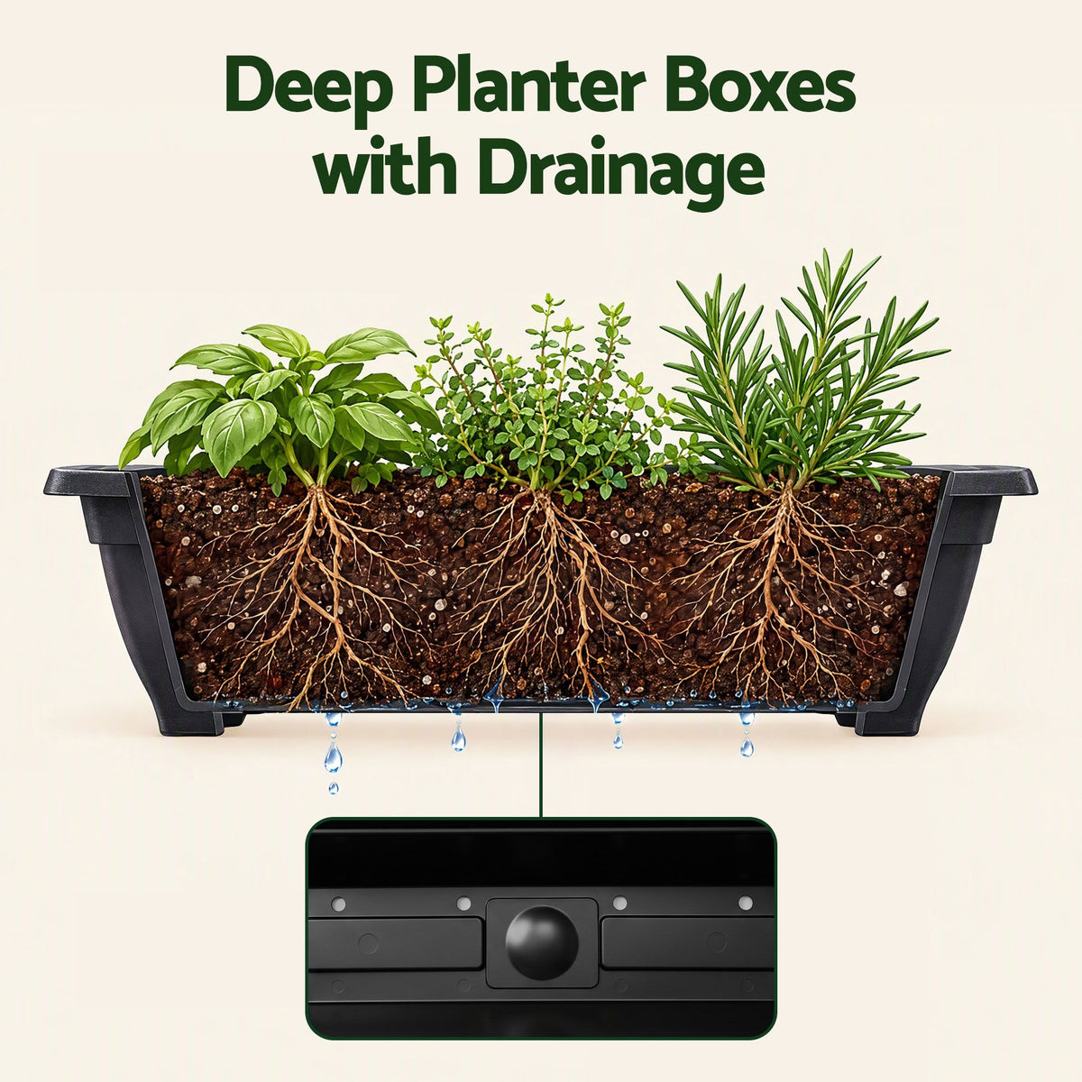 Four lockable swivel castors for rolling the vertical garden bed into the best sunlight