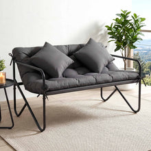 Gardeon Garden Bench 2 Seater Outdoor Bench Metal with Cushion 118cm Black Frame Grey Cushion