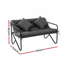 Gardeon Garden Bench 2 Seater Outdoor Bench Metal with Cushion 118cm Black Frame Grey Cushion