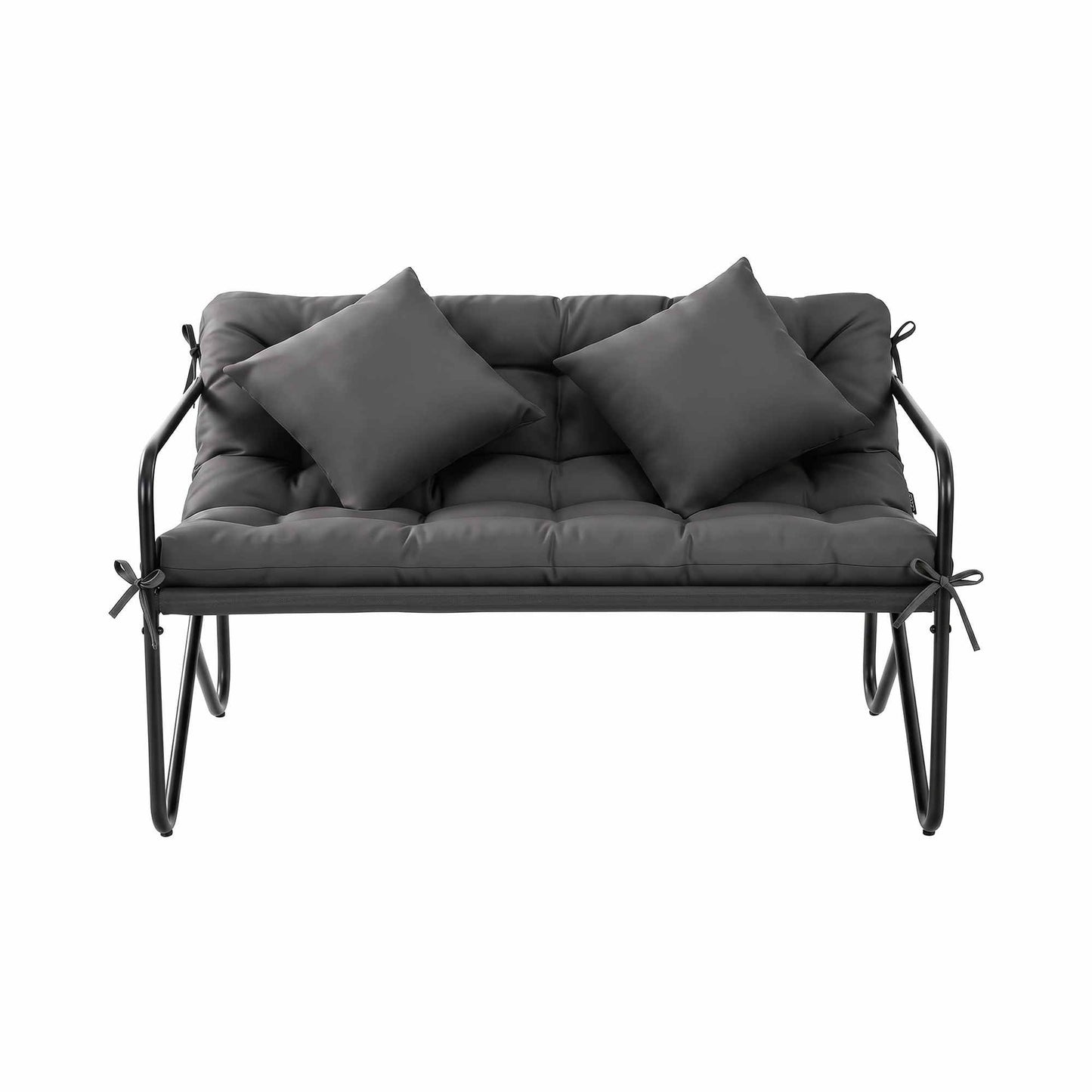 Gardeon Garden Bench 2 Seater Outdoor Bench Metal with Cushion 118cm Black Frame Grey Cushion