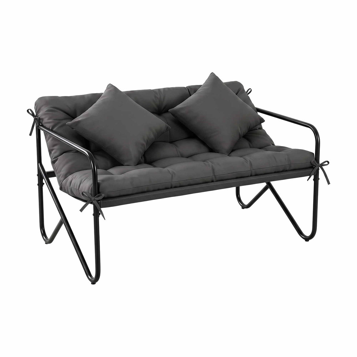 Gardeon Garden Bench 2 Seater Outdoor Bench Metal with Cushion 118cm Black Frame Grey Cushion