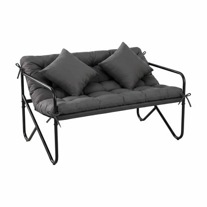 Gardeon Garden Bench 2 Seater Outdoor Bench Metal with Cushion 118cm Black Frame Grey Cushion