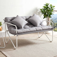 Gardeon Garden Bench 2 Seater Outdoor Bench Metal with Cushion 118cm White Frame Grey Cushion