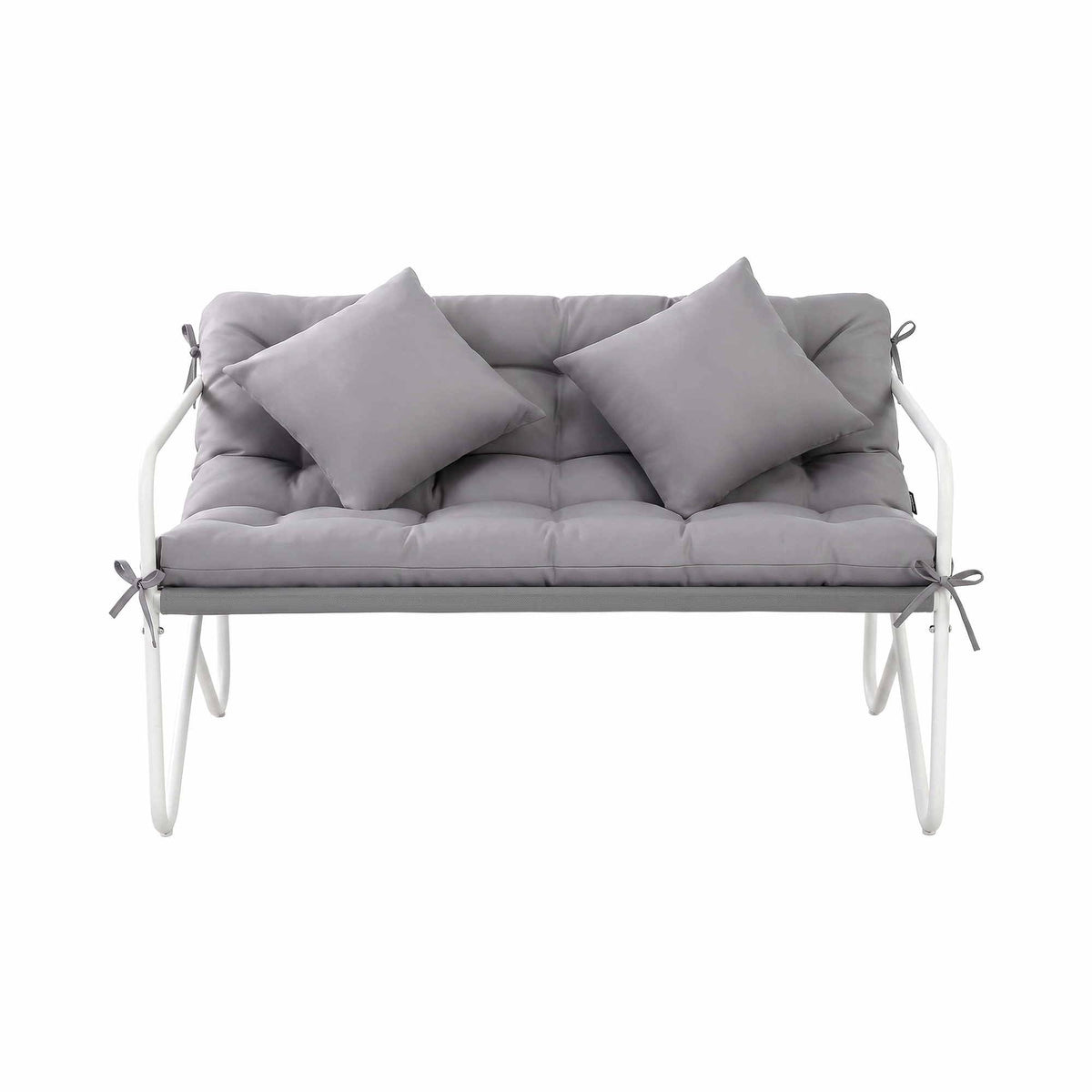 Gardeon Garden Bench 2 Seater Outdoor Bench Metal with Cushion 118cm White Frame Grey Cushion