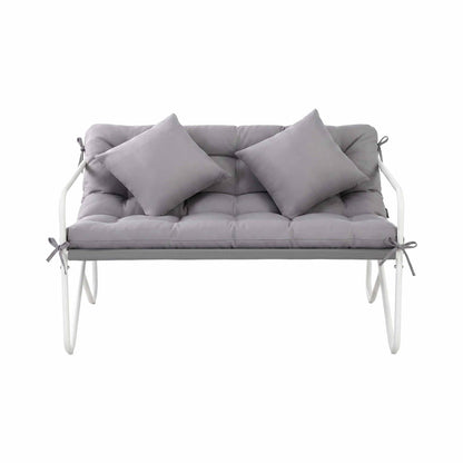 Gardeon Garden Bench 2 Seater Outdoor Bench Metal with Cushion 118cm White Frame Grey Cushion