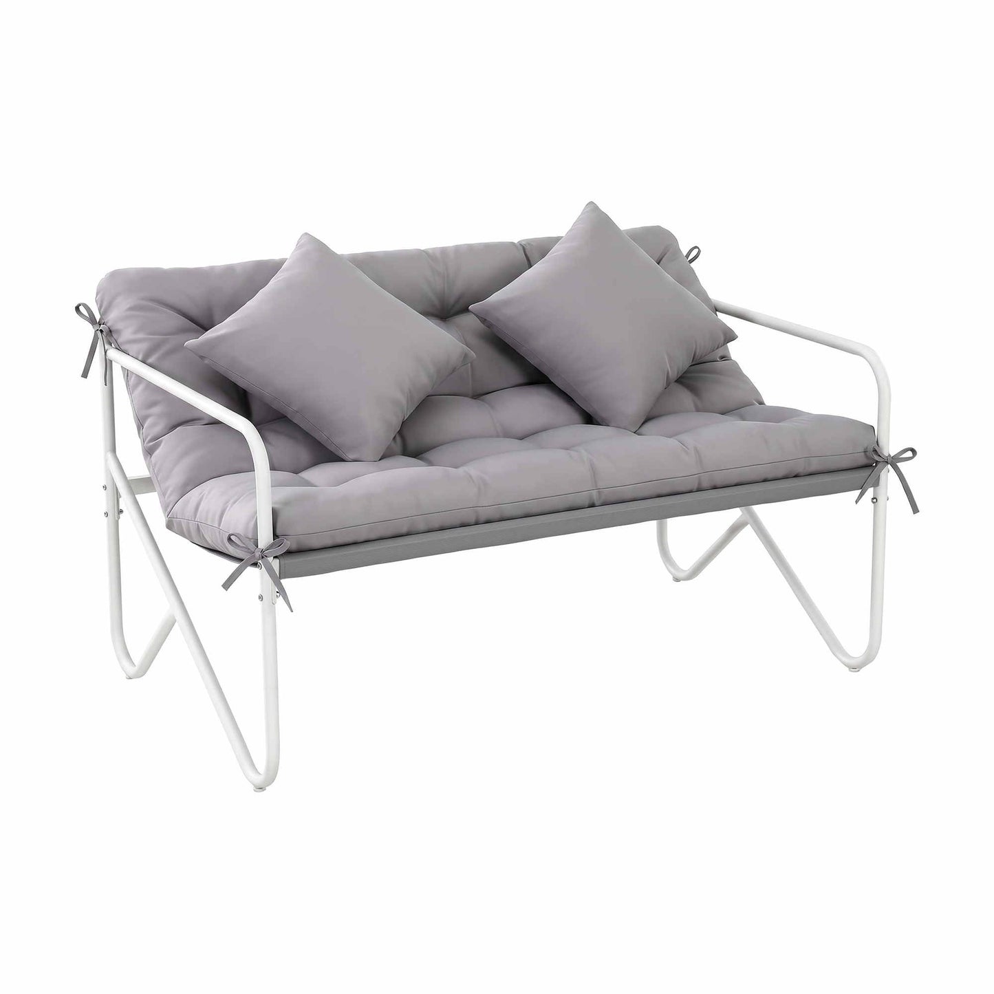 Gardeon Garden Bench 2 Seater Outdoor Bench Metal with Cushion 118cm White Frame Grey Cushion