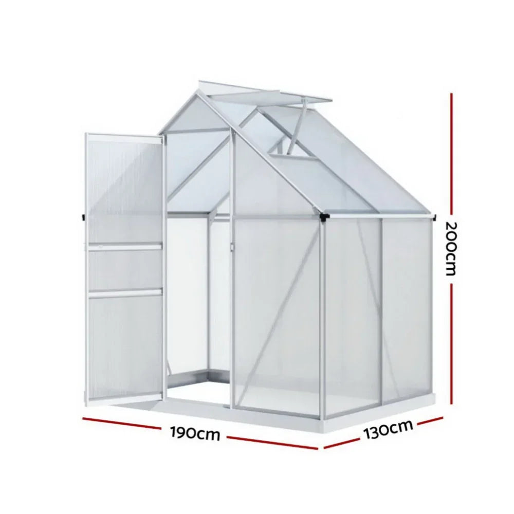 Green Fingers Greenhouse Aluminium Polycarbonate Premium Garden Storage Shed 1.3Mx1.9Mx2.0M - Stacks Warehouse