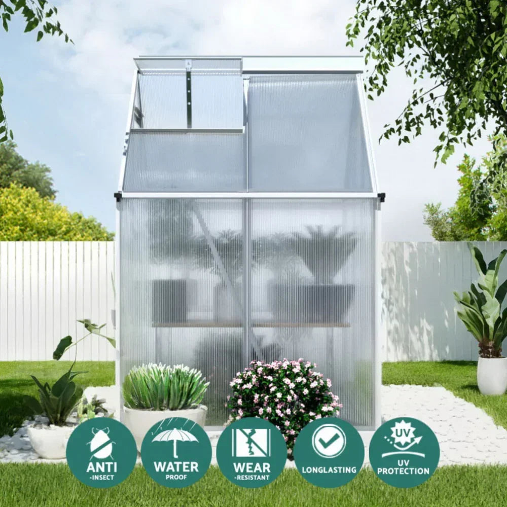 Green Fingers Greenhouse Aluminium Polycarbonate Premium Garden Storage Shed 1.3Mx1.9Mx2.0M - Stacks Warehouse