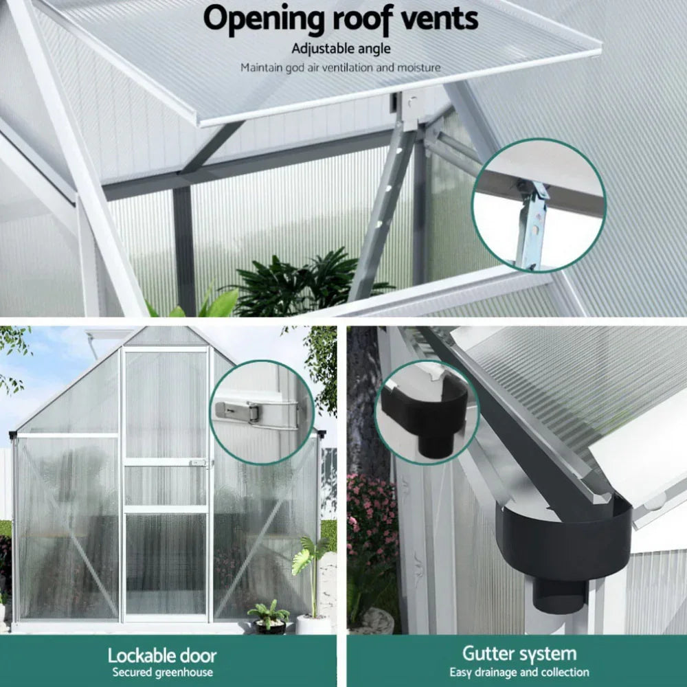 Green Fingers Greenhouse Aluminium Polycarbonate Premium Garden Storage Shed 1.3Mx1.9Mx2.0M - Stacks Warehouse