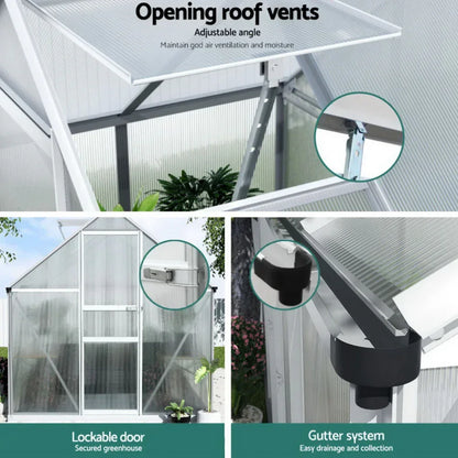 Green Fingers Greenhouse Aluminium Polycarbonate Premium Garden Storage Shed 1.3Mx1.9Mx2.0M - Stacks Warehouse