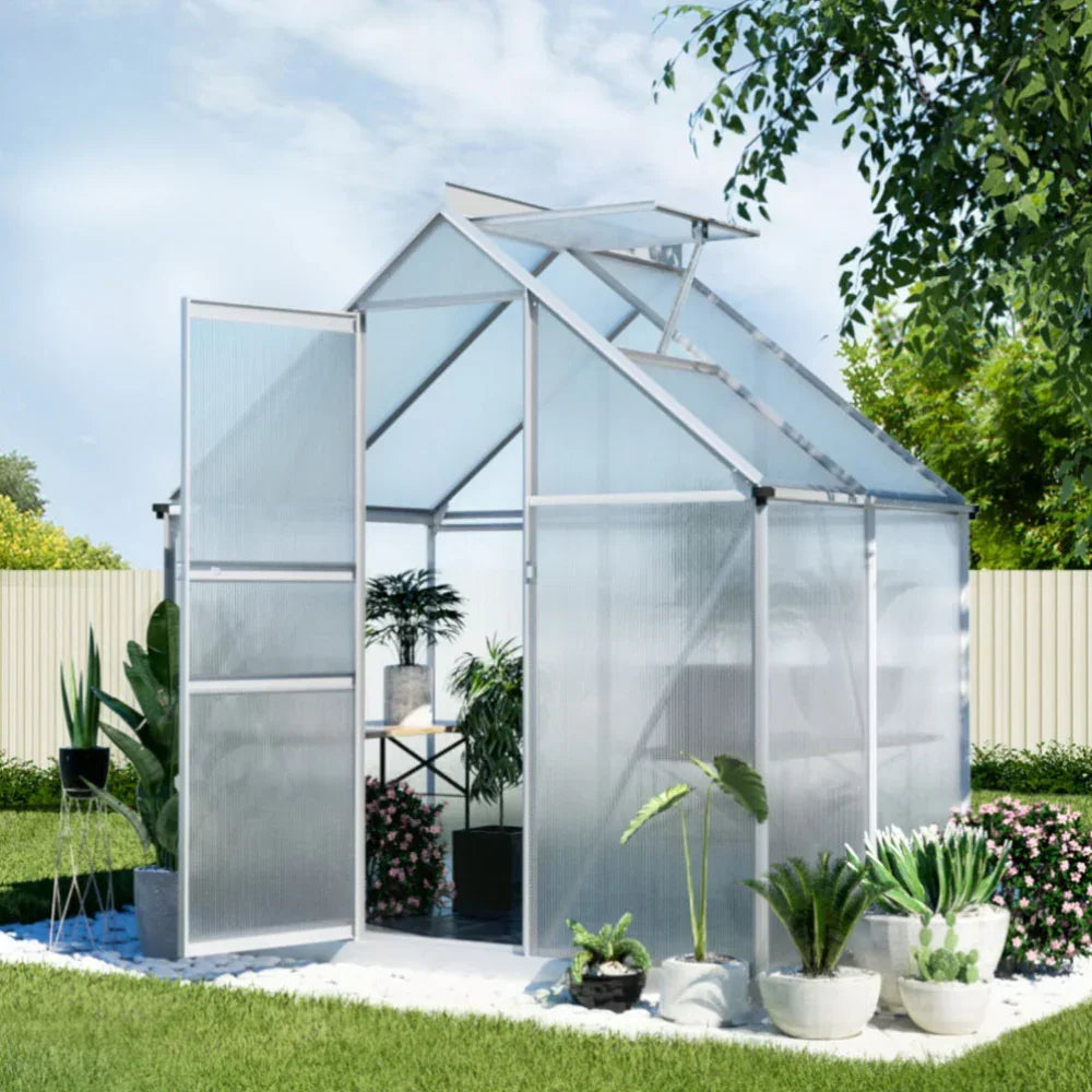 Green Fingers Greenhouse Aluminium Polycarbonate Premium Garden Storage Shed 1.3Mx1.9Mx2.0M - Stacks Warehouse
