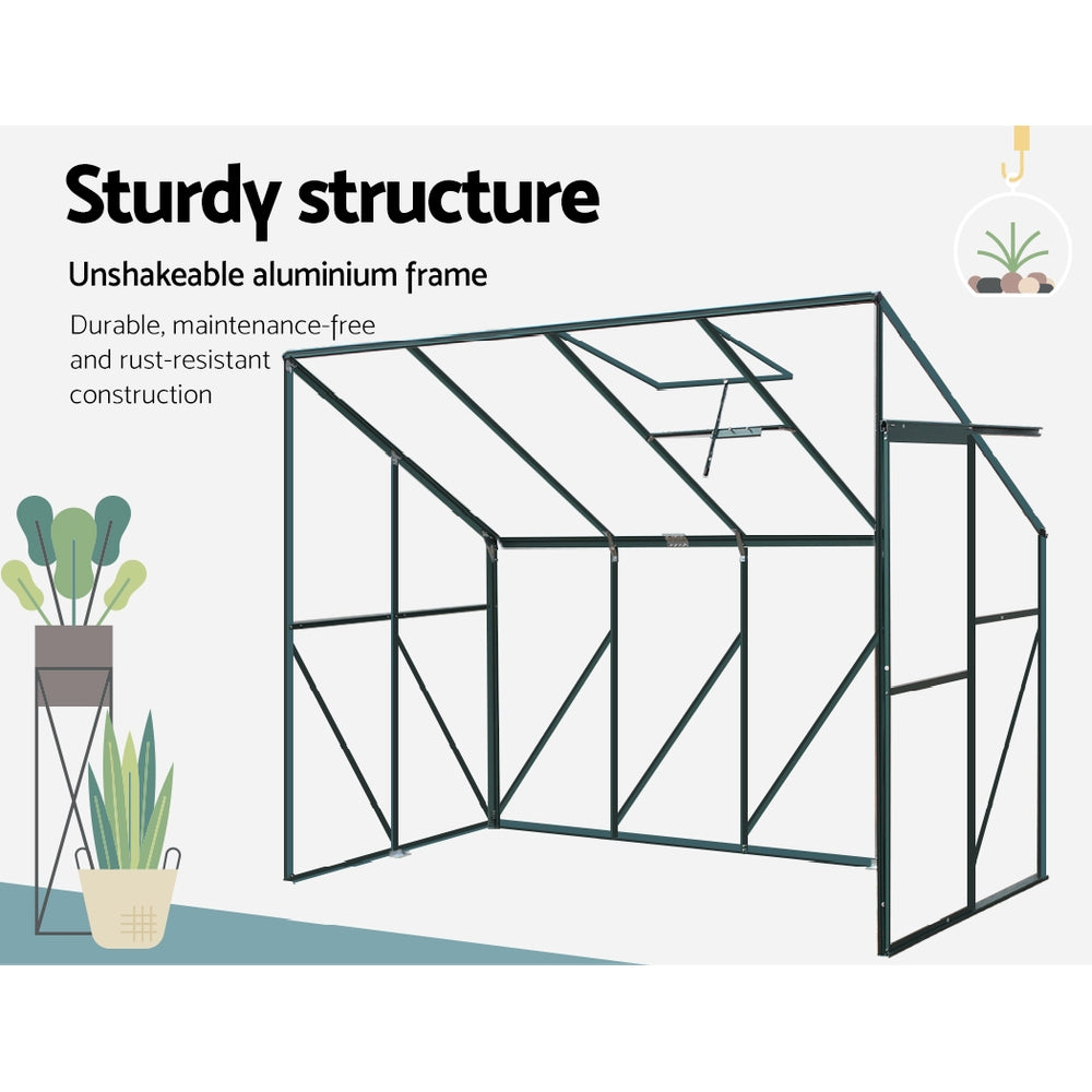 Green Fingers lean-to greenhouse interior, 3.41 cubic metre capacity