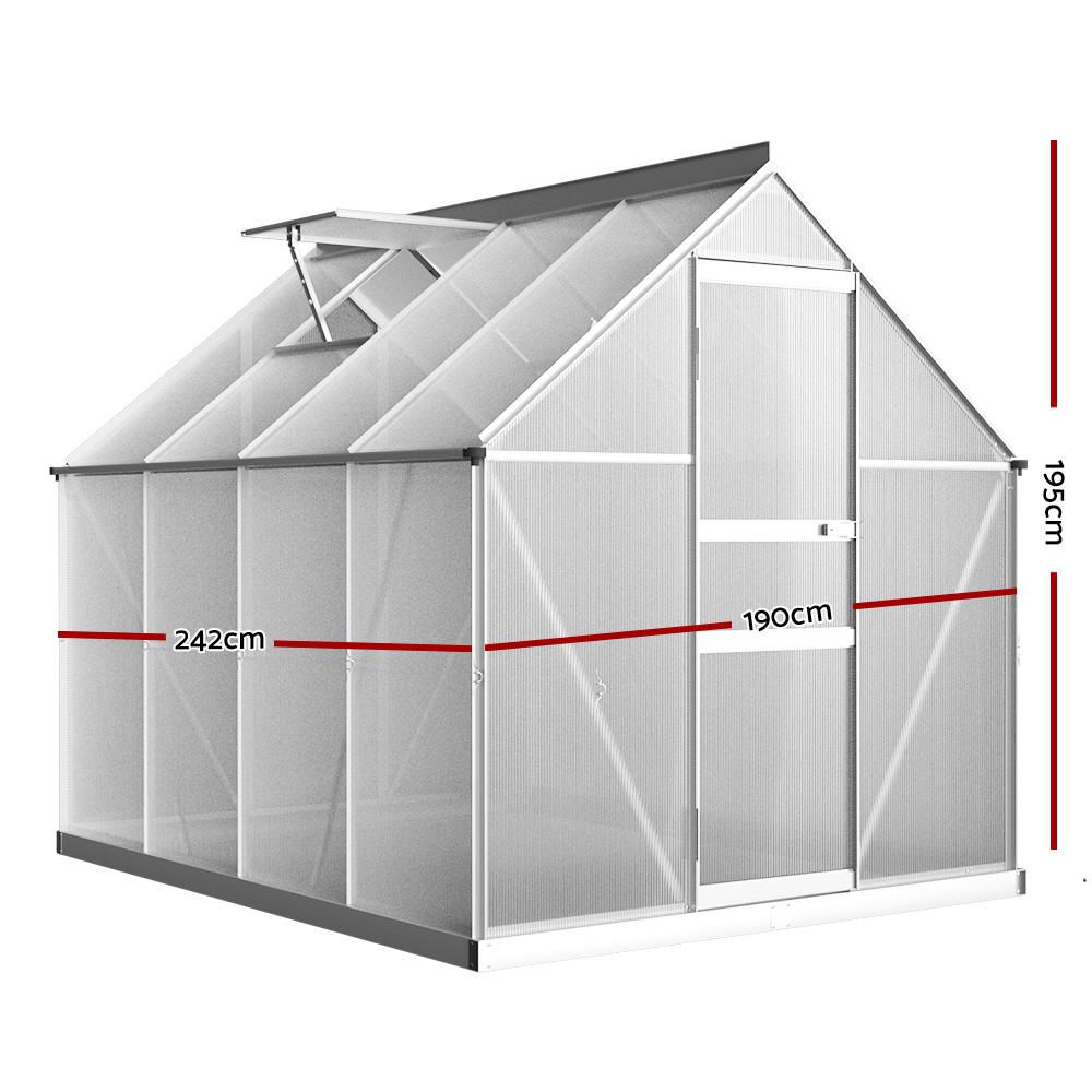Green Fingers aluminium greenhouse 2.42 x 1.9 x 1.95m, Stacks Warehouse AU