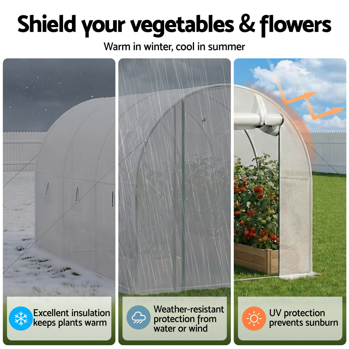 Green Fingers tunnel greenhouse secure straps keeping the structure steady