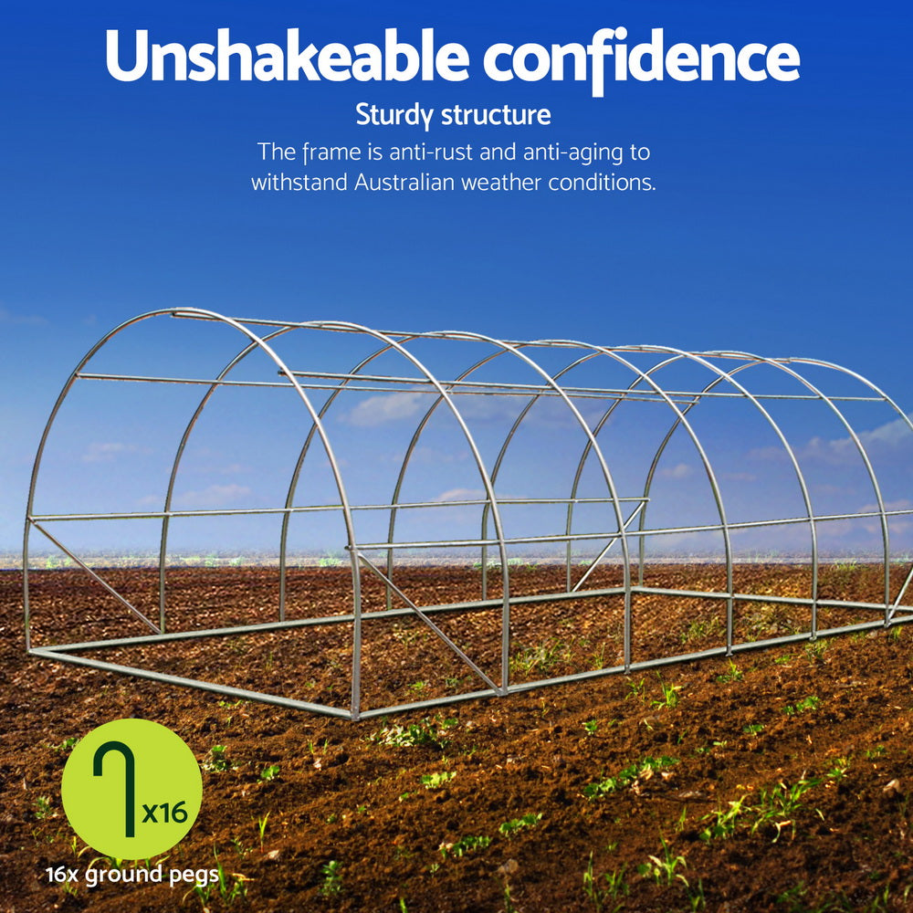 Green Fingers tunnel greenhouse secured with ground pegs