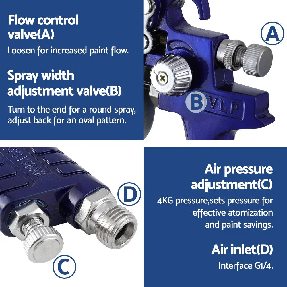 Giantz 2pc HVLP Spray Gun Set Gravity Feed 0.8mm 1.4mm Nozzles
