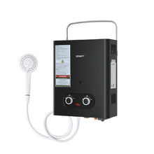 Devanti Portable LPG Gas Water Heater Camping Shower 45°C Max LED Display Rain Shield Black