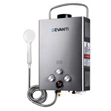 Devanti Portable LPG Gas Water Heater 360L/H Camping Shower 50°C Max 12V Pump Included Grey