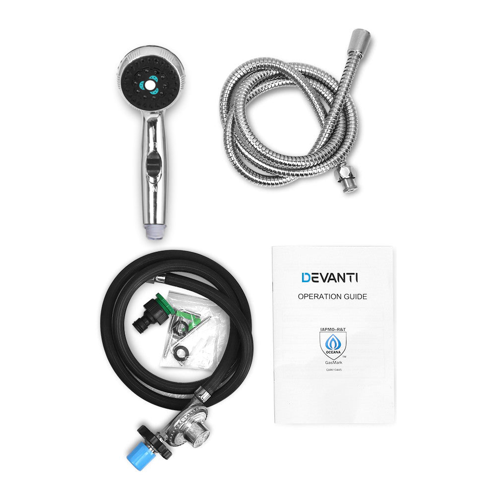 Devanti Portable LPG Gas Water Heater 360L/H Camping Shower LED Display Grey