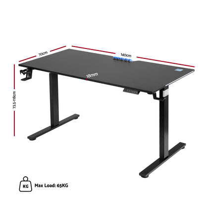 Adjustable height desk 140x70cm, 18mm thick, max load 65KG, ideal for home office setup