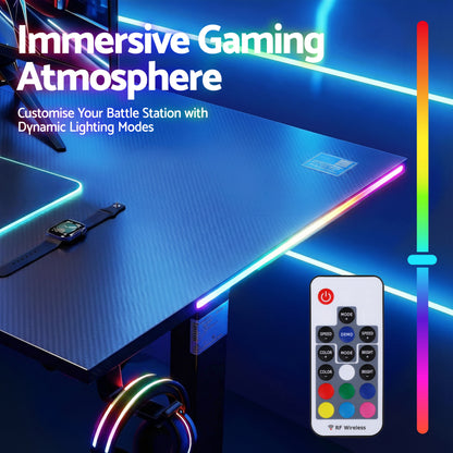 RGB gaming desk mat with dynamic lighting modes, remote control, and immersive LED atmosphere for battle station setup