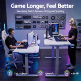 Adjustable standing desk for gaming, seamless sit-stand switch, 73.5-118cm height, quiet operation under 50dB