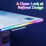 18mm MDF desktop with RGB edge lighting, refined design for modern workspace