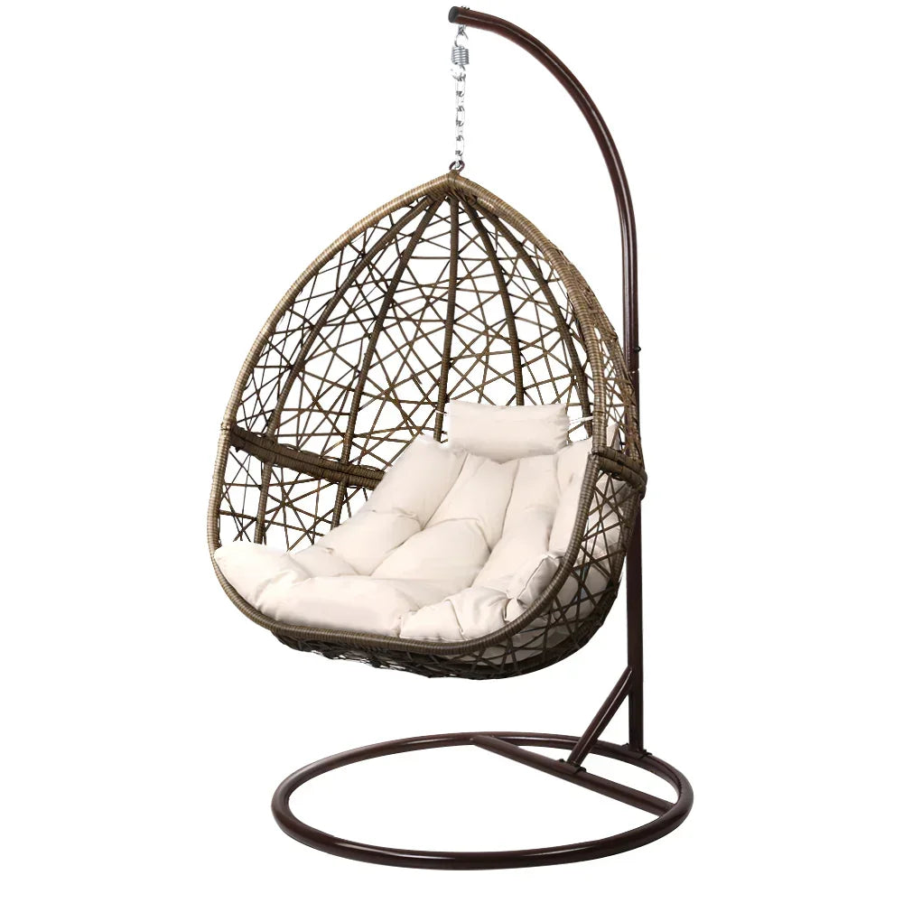 Outdoor Egg Swing Chair Wicker Rattan Furniture Pod Stand Cushion Latte - Stacks Warehouse