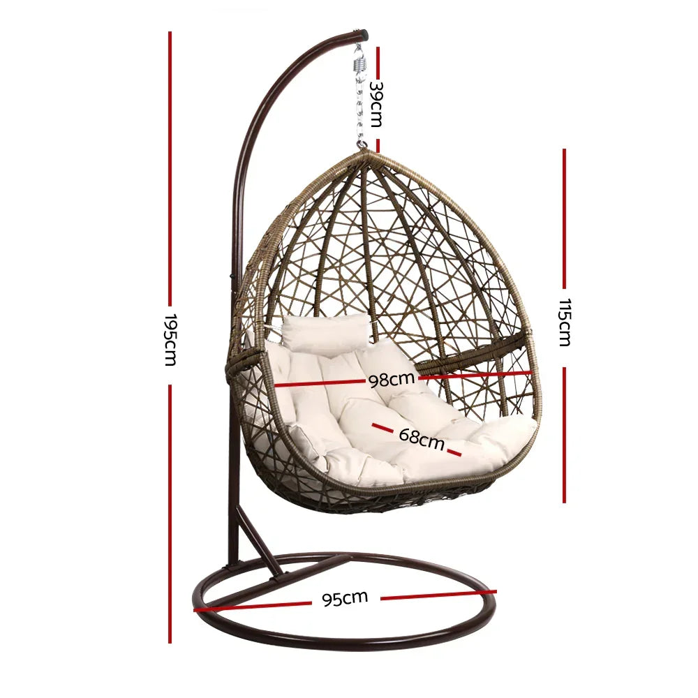 Outdoor Egg Swing Chair Wicker Rattan Furniture Pod Stand Cushion Latte - Stacks Warehouse