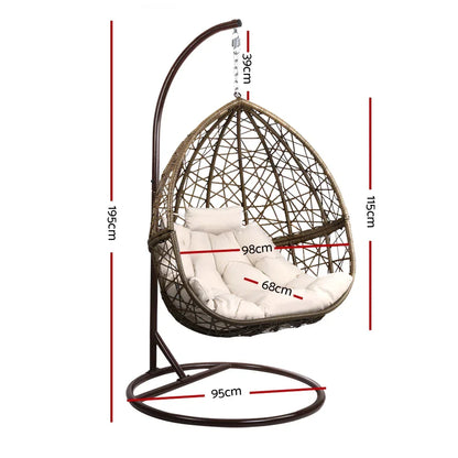 Outdoor Egg Swing Chair Wicker Rattan Furniture Pod Stand Cushion Latte - Stacks Warehouse