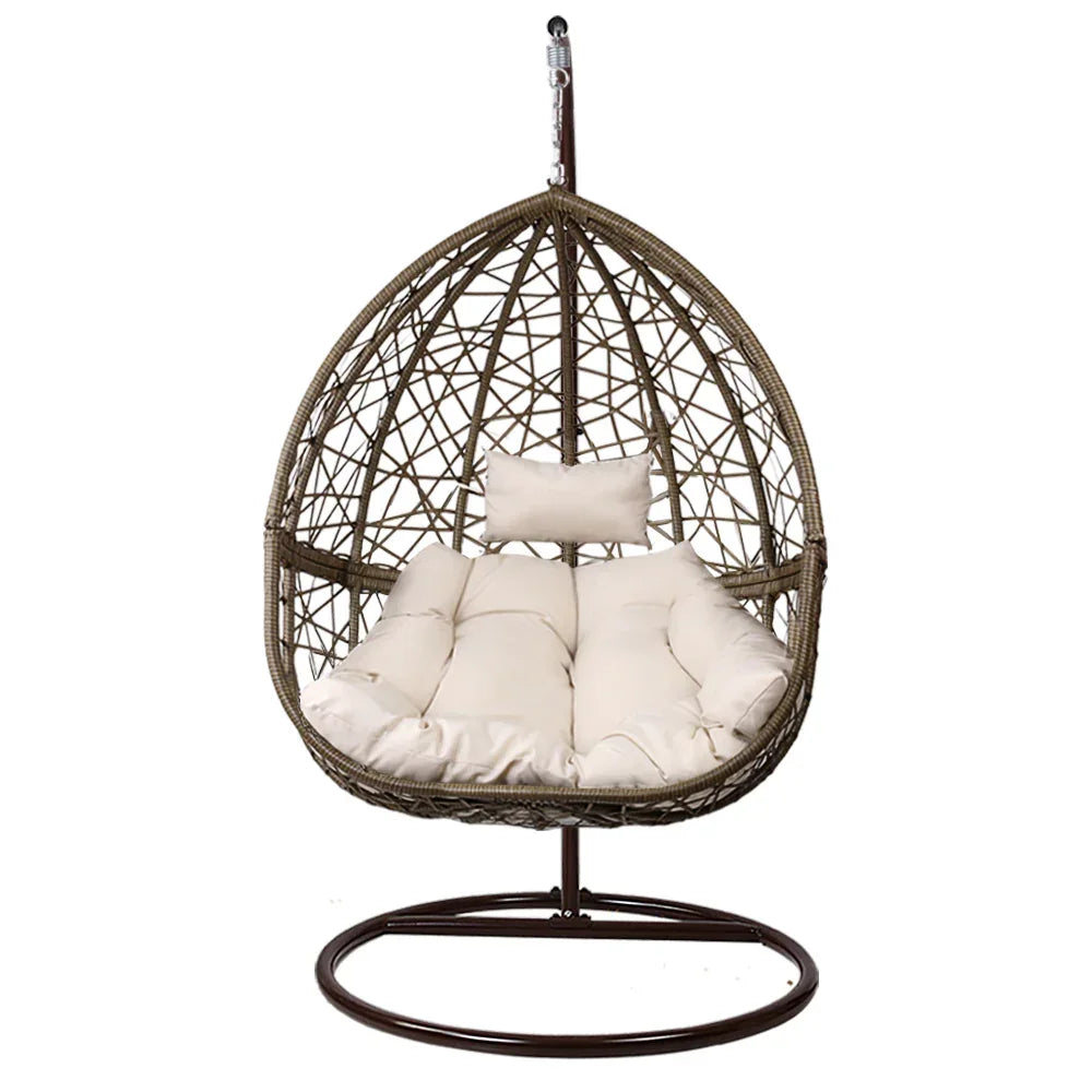 Outdoor Egg Swing Chair Wicker Rattan Furniture Pod Stand Cushion Latte - Stacks Warehouse