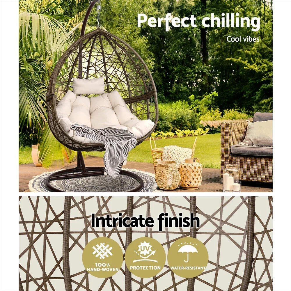 Outdoor Egg Swing Chair Wicker Rattan Furniture Pod Stand Cushion Latte - Stacks Warehouse
