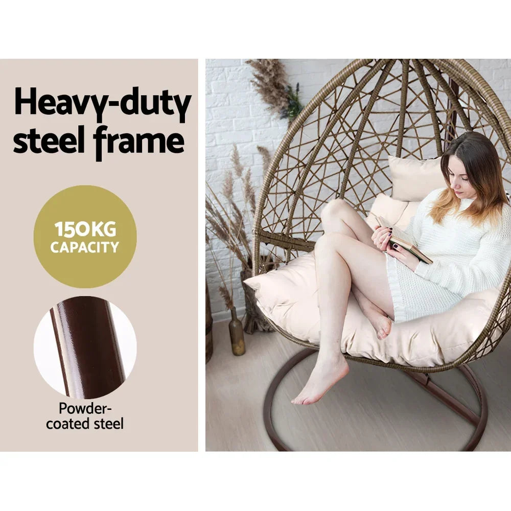 Outdoor Egg Swing Chair Wicker Rattan Furniture Pod Stand Cushion Latte - Stacks Warehouse