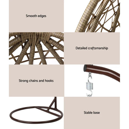 Outdoor Egg Swing Chair Wicker Rattan Furniture Pod Stand Cushion Latte - Stacks Warehouse