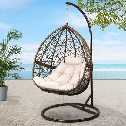 Outdoor Egg Swing Chair Wicker Rattan Furniture Pod Stand Cushion Latte - Stacks Warehouse