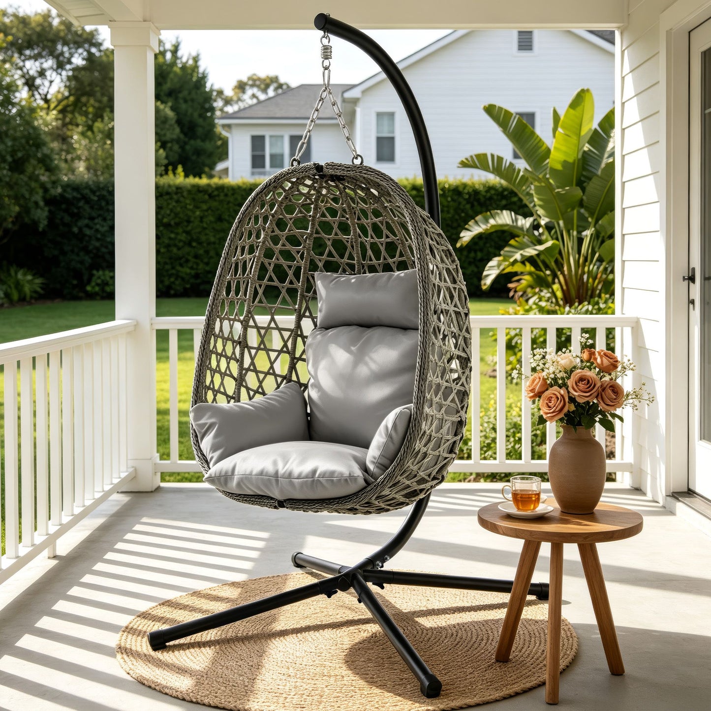 Gardeon Outdoor Swing Chair With Stand Grey