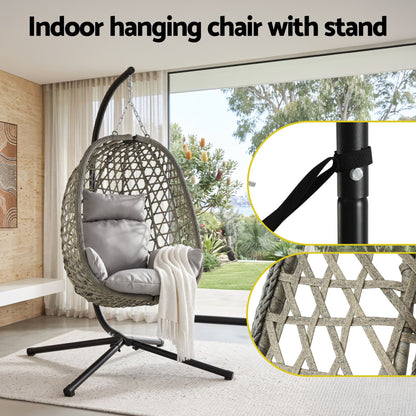 Gardeon Outdoor Swing Chair With Stand Grey