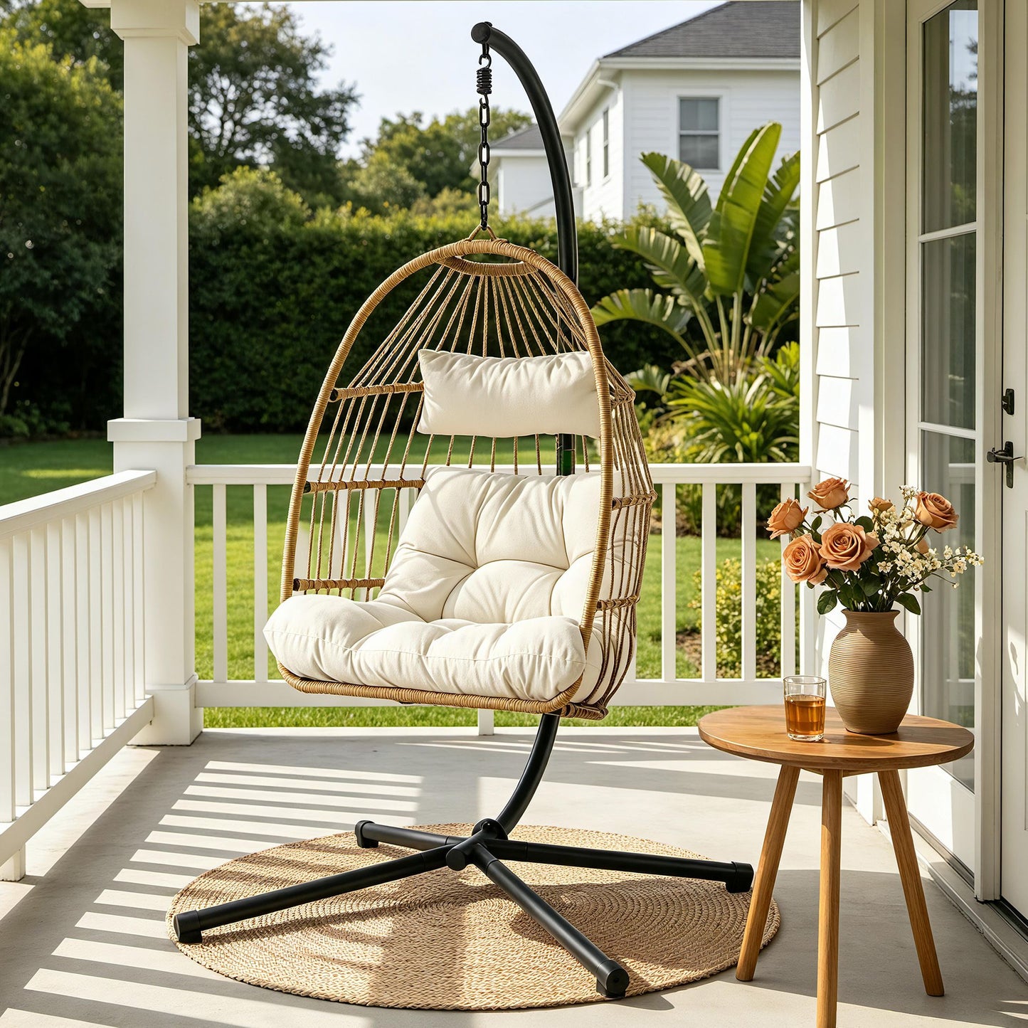 Gardeon Foldable Outdoor Swing Chair With Stand Latte
