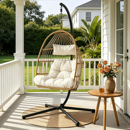 Gardeon Foldable Outdoor Swing Chair With Stand Latte
