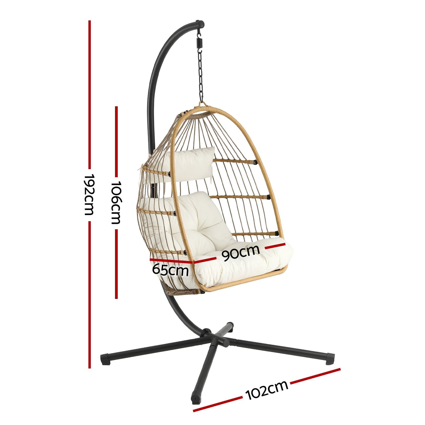 Gardeon Foldable Outdoor Swing Chair With Stand Latte