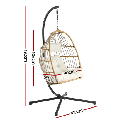 Gardeon Foldable Outdoor Swing Chair With Stand Latte