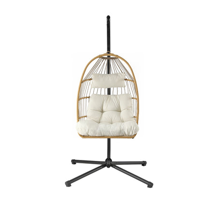 Gardeon Foldable Outdoor Swing Chair With Stand Latte