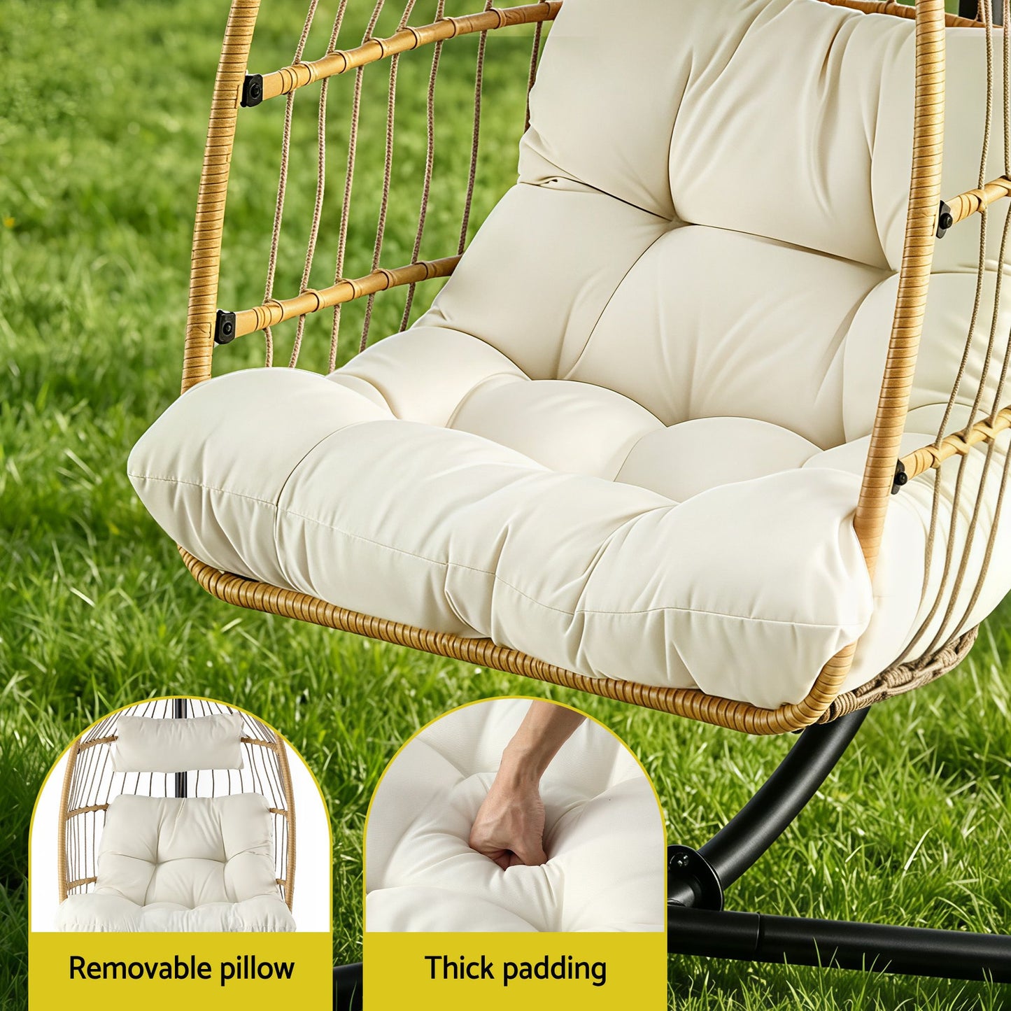 Gardeon Foldable Outdoor Swing Chair With Stand Latte