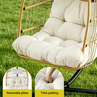 Gardeon Foldable Outdoor Swing Chair With Stand Latte