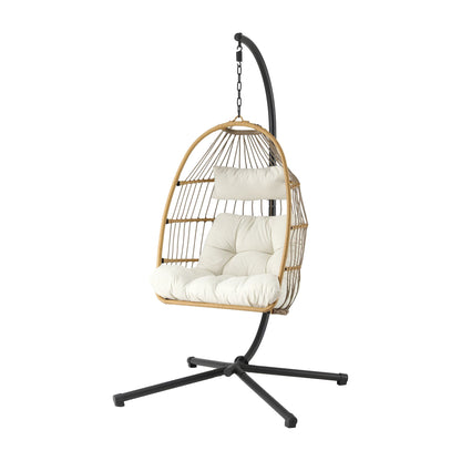 Gardeon Foldable Outdoor Swing Chair With Stand Latte