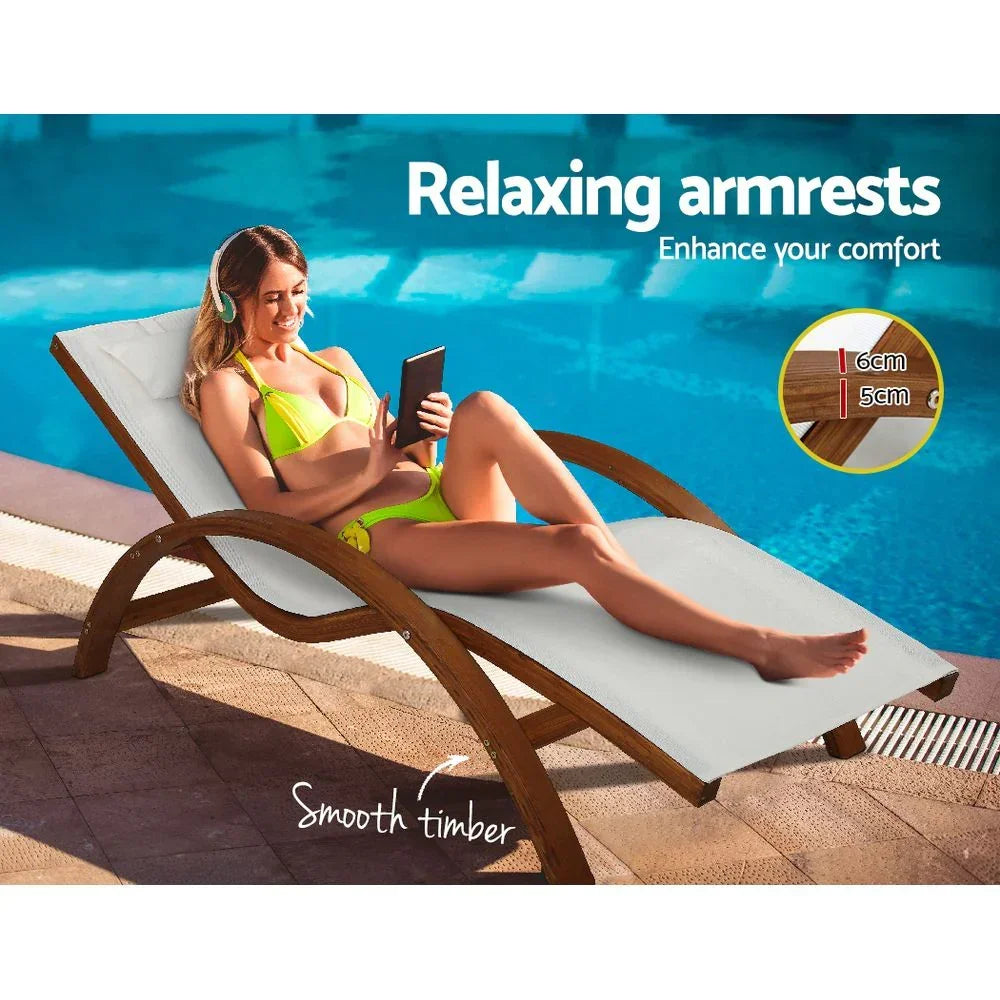 Gardeon Sun Lounge Outdoor Furniture Timber Armchair Wooden Stand - Stacks Warehouse
