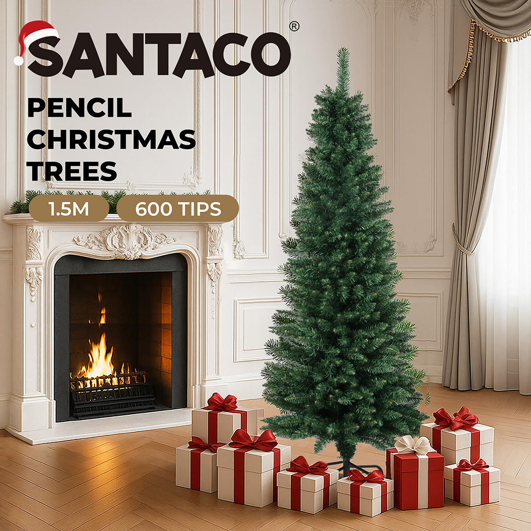 Santaco 1.5m Pencil Christmas Tree 350 Tips Slim Artificial Green