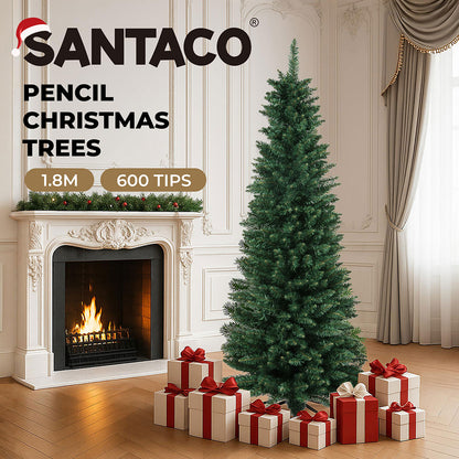 Santaco 1.8m Pencil Christmas Tree 600 Tips Slim Artificial Green