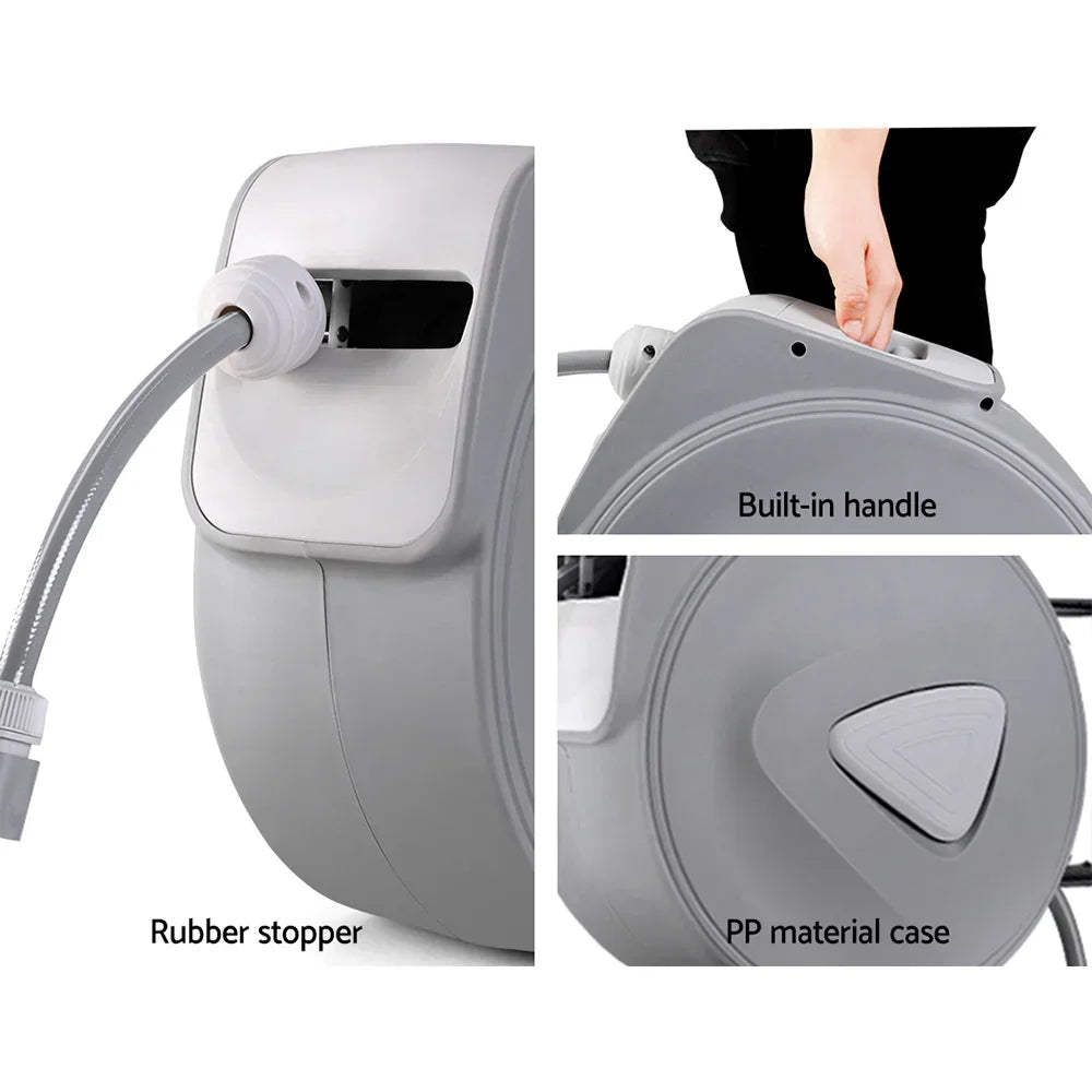 Water Hose Reel 30M Retractable Garden Auto Rewind Spray Gun - Stacks Warehouse
