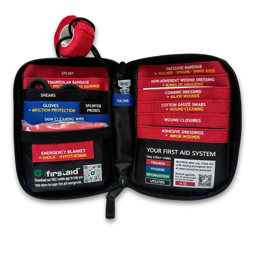 Ultra-lightweight SURVIVAL hiking first aid kit for bushwalking, camping and remote travel